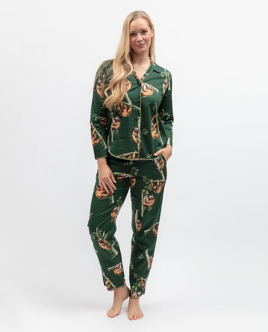Womens Green Sloth Print Pyjama Top