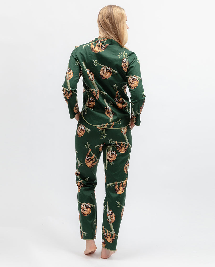 Womens Green Sloth Print Pyjama Top