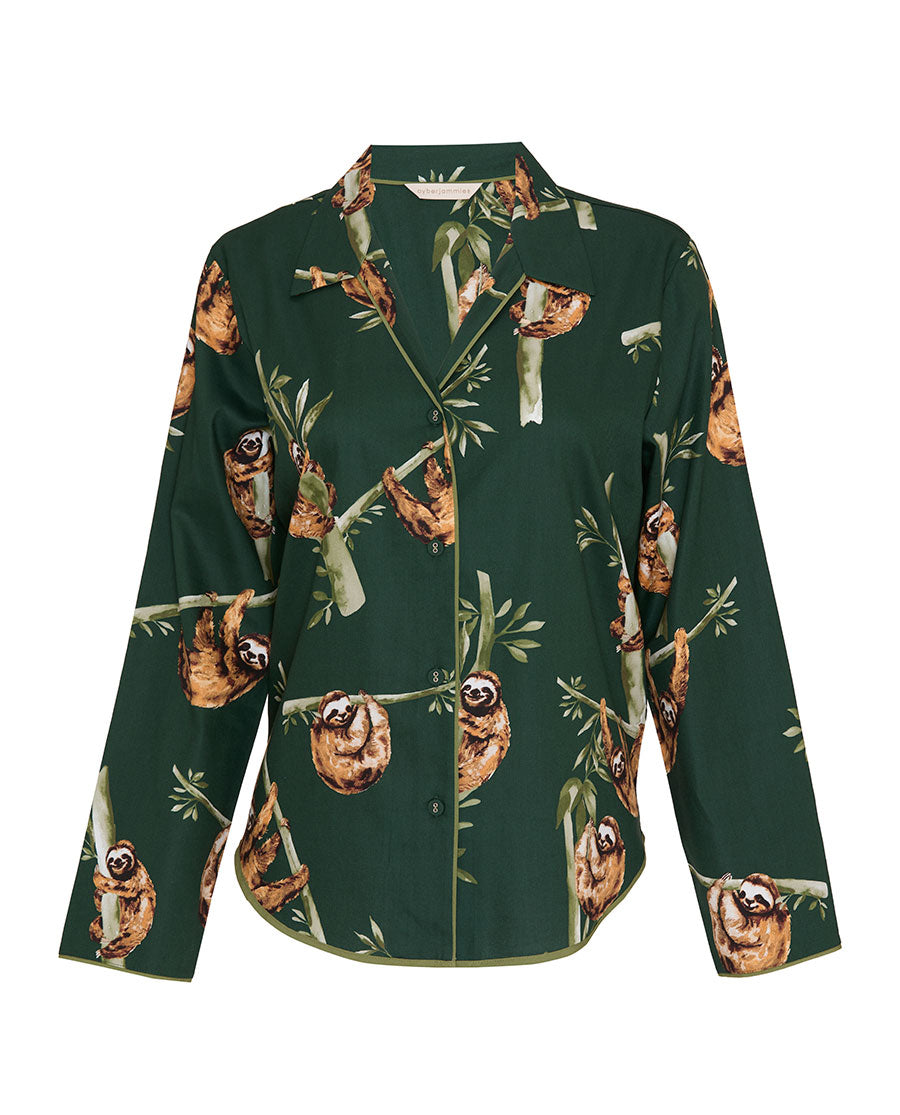 Womens Green Sloth Print Pyjama Top