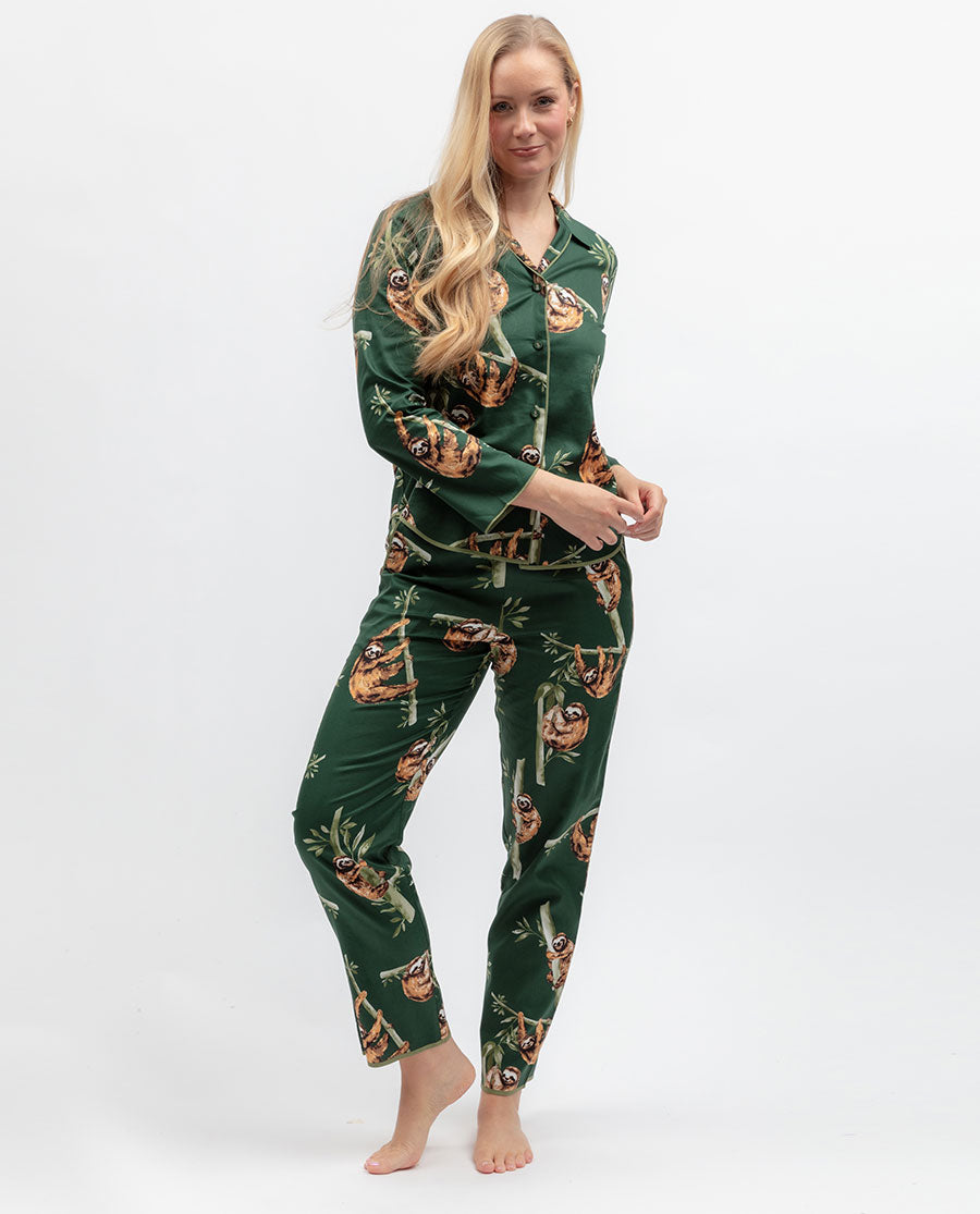 Womens Green Sloth Print Pyjama Bottoms