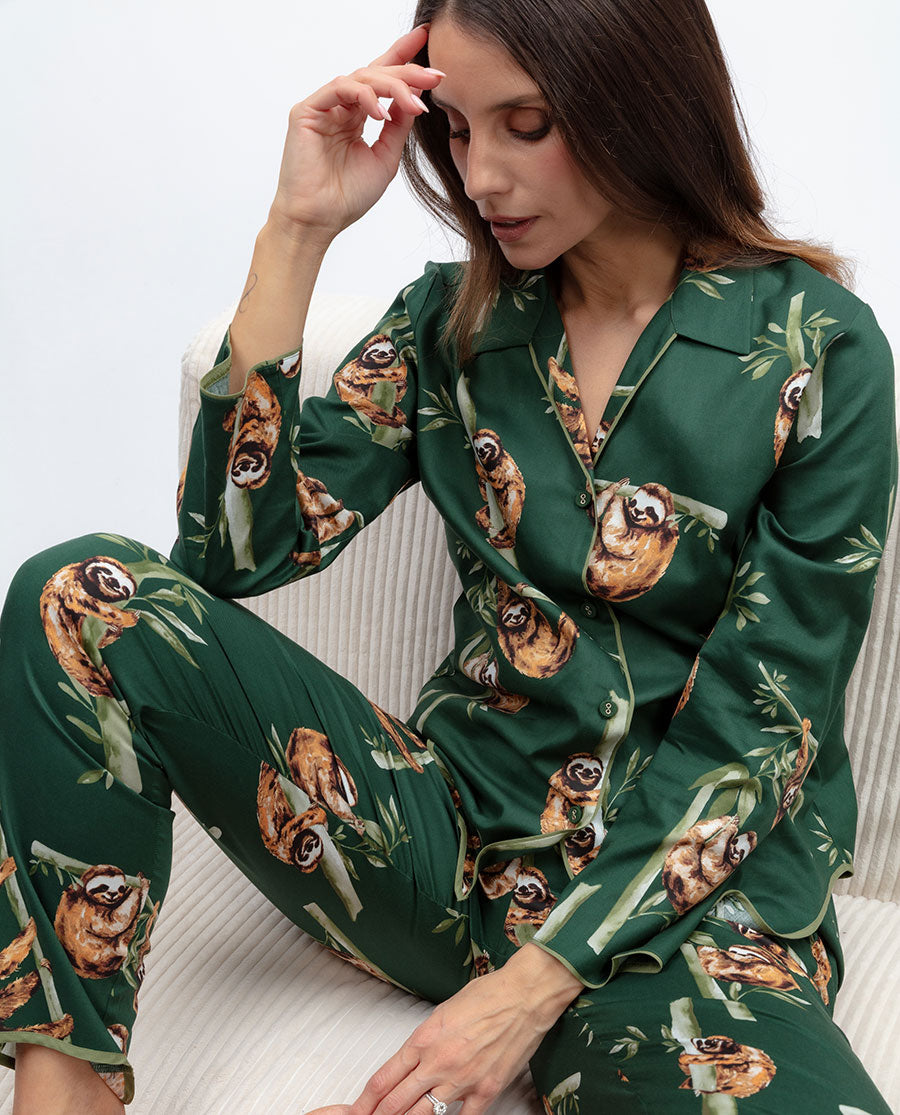 Womens Green Sloth Print Pyjama Bottoms