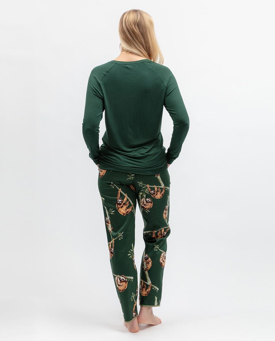 Womens Green Sloth Print Pyjama Bottoms