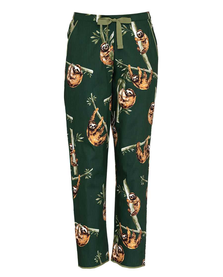 Womens Green Sloth Print Pyjama Bottoms