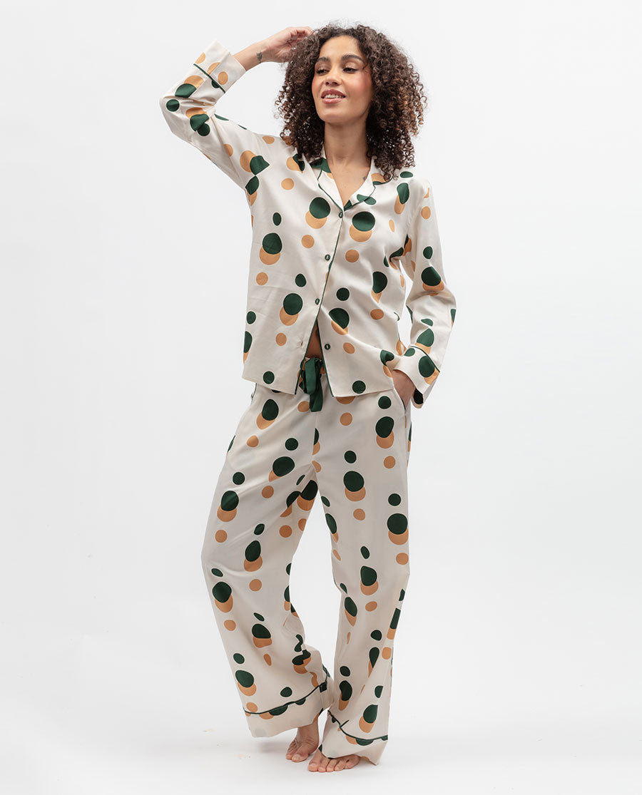 Womens Spot Print Wide Leg Pyjama Bottoms