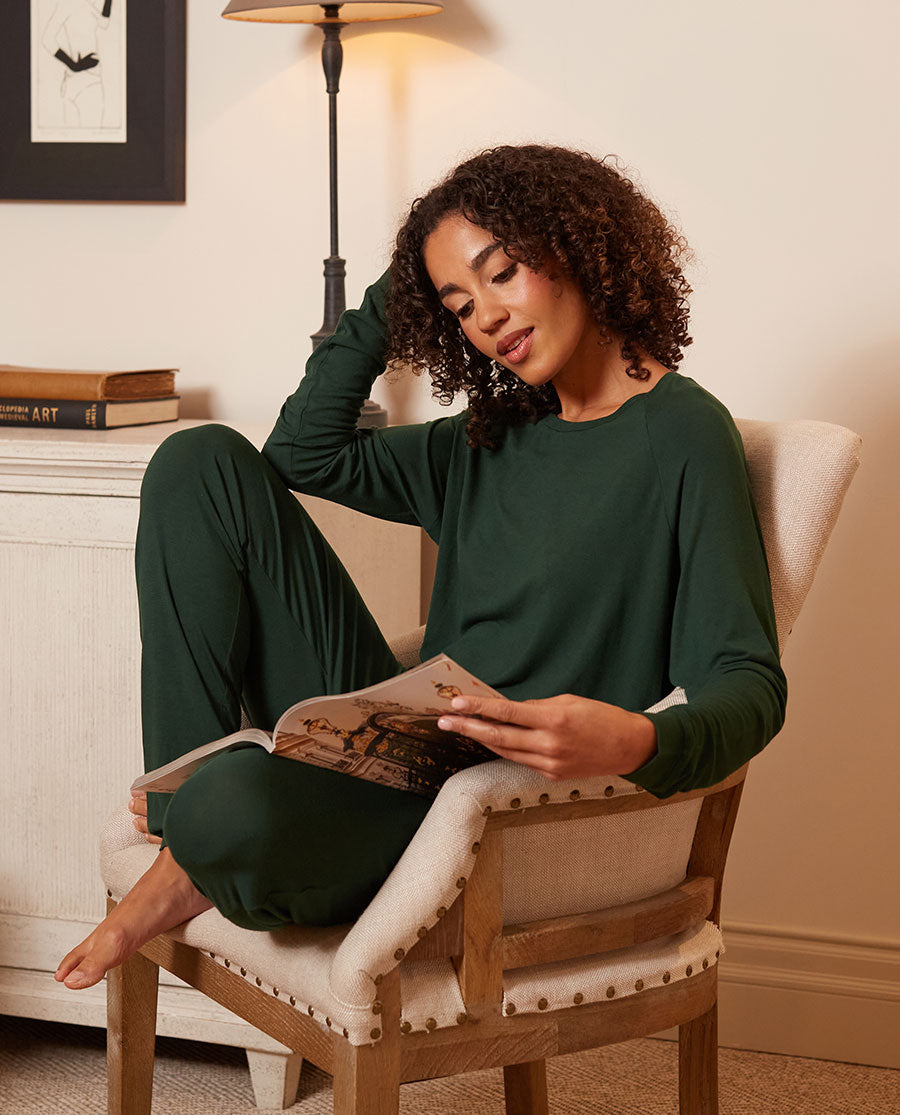 Womens Green Slouch Jersey Pyjama Top
