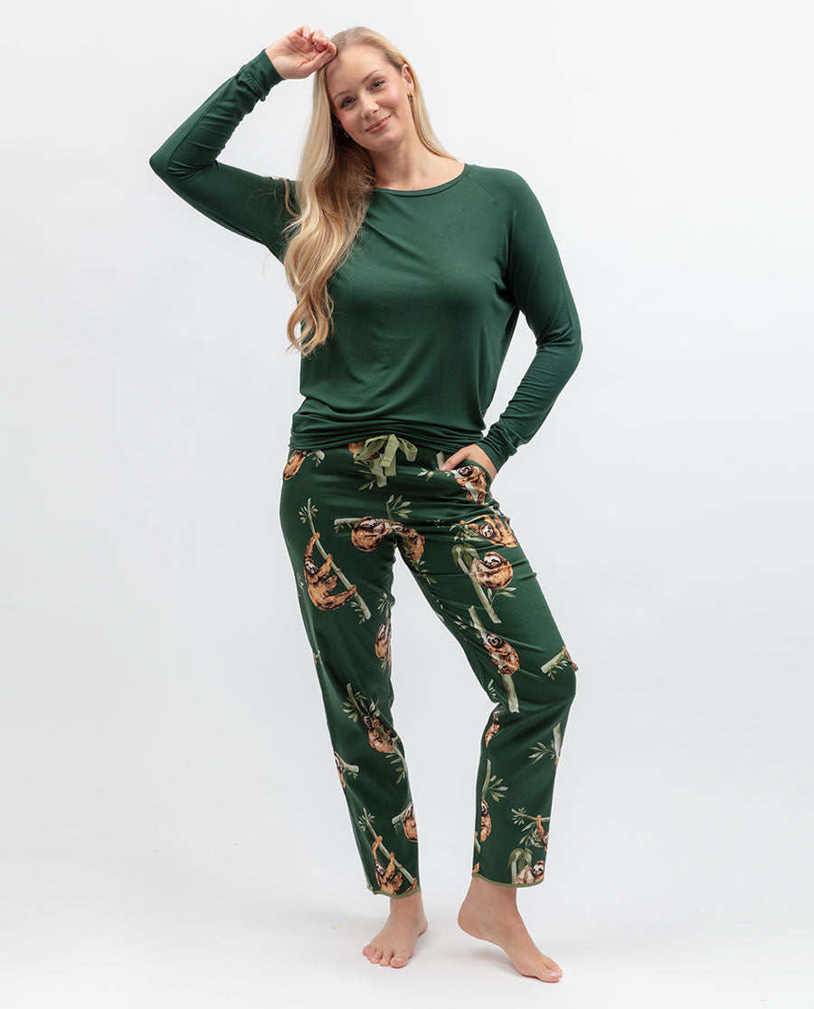 Womens Green Slouch Jersey Pyjama Top