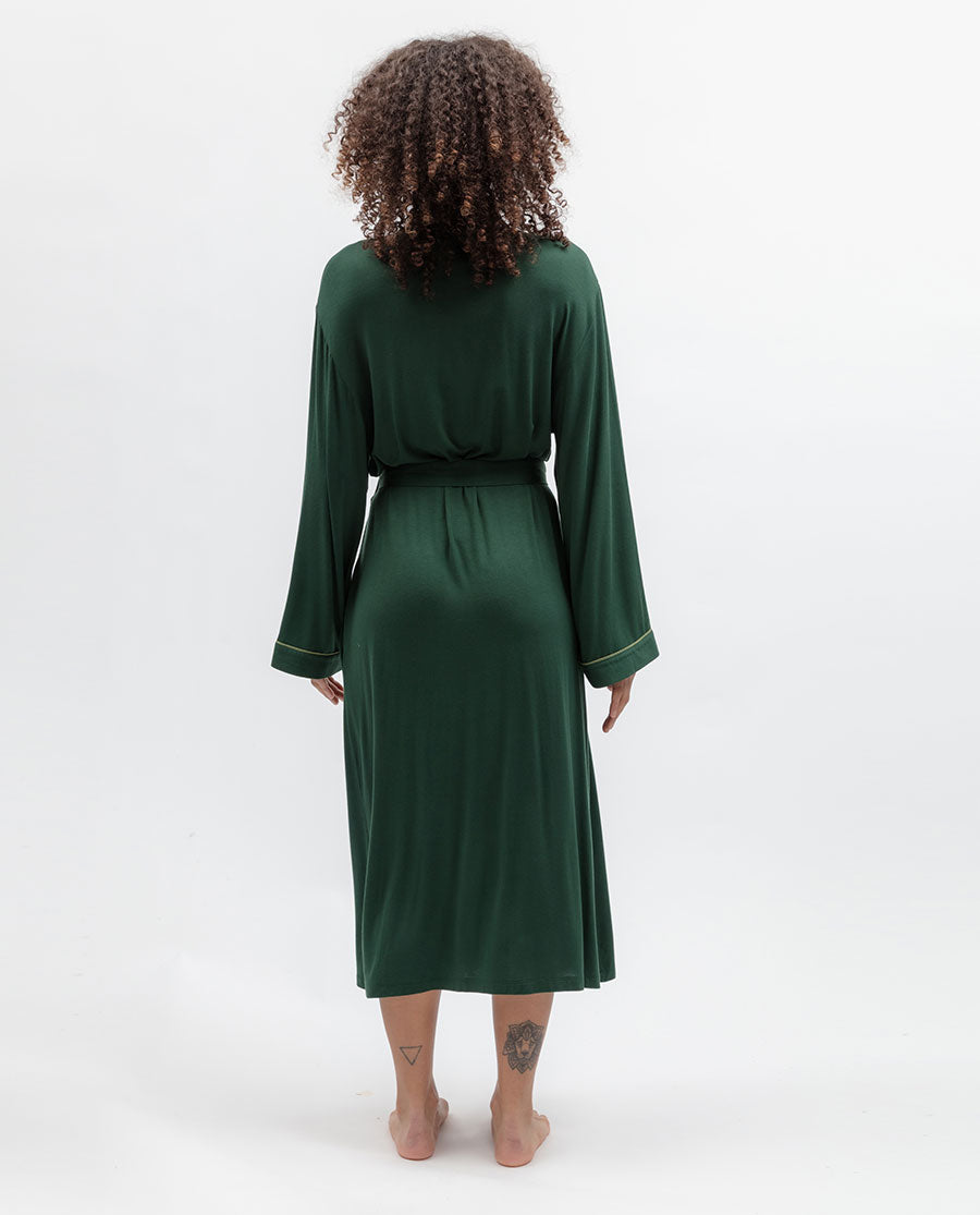 Womens Green Jersey Long Dressing Gown