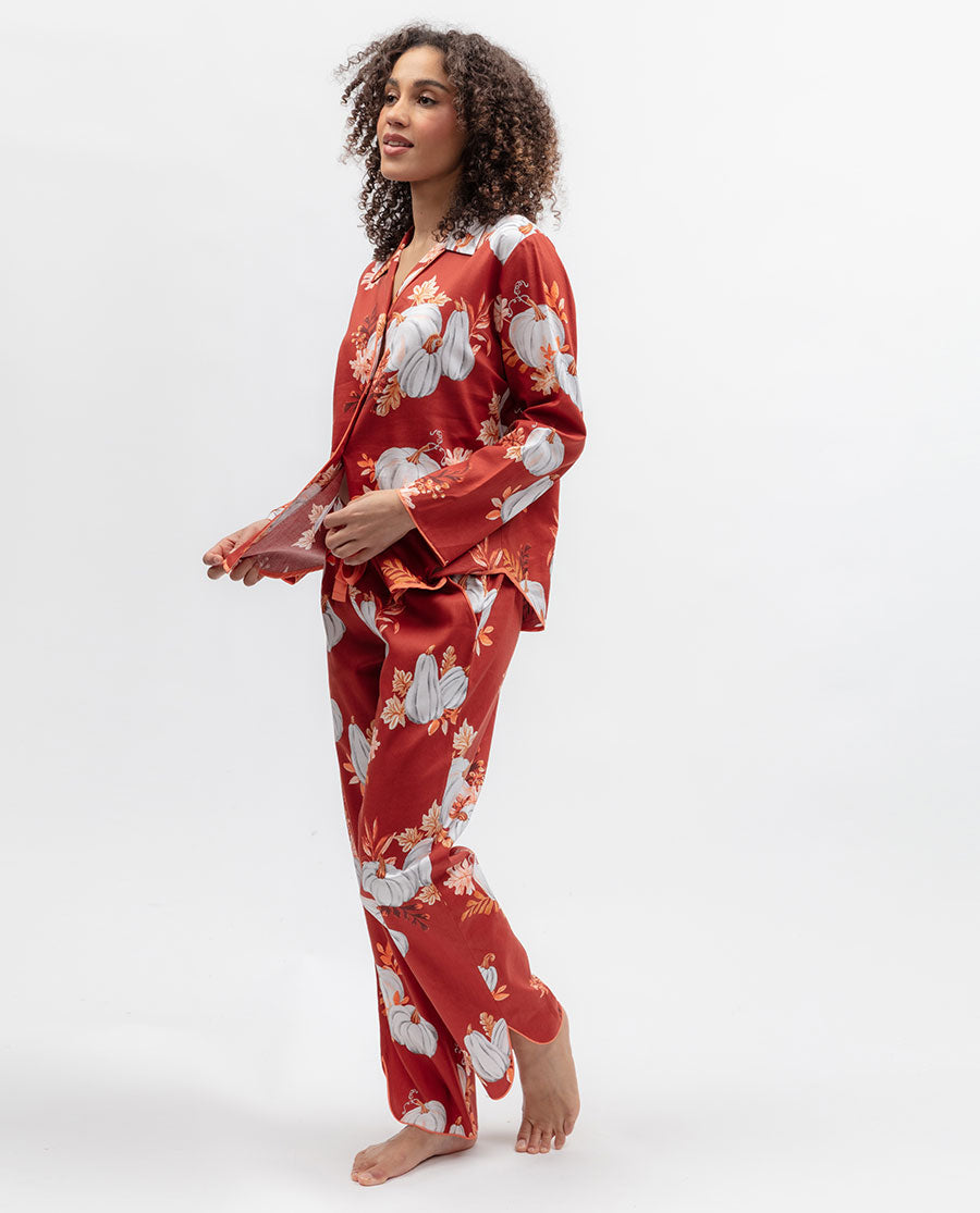 Womens Pumpkin Print Pyjama Set