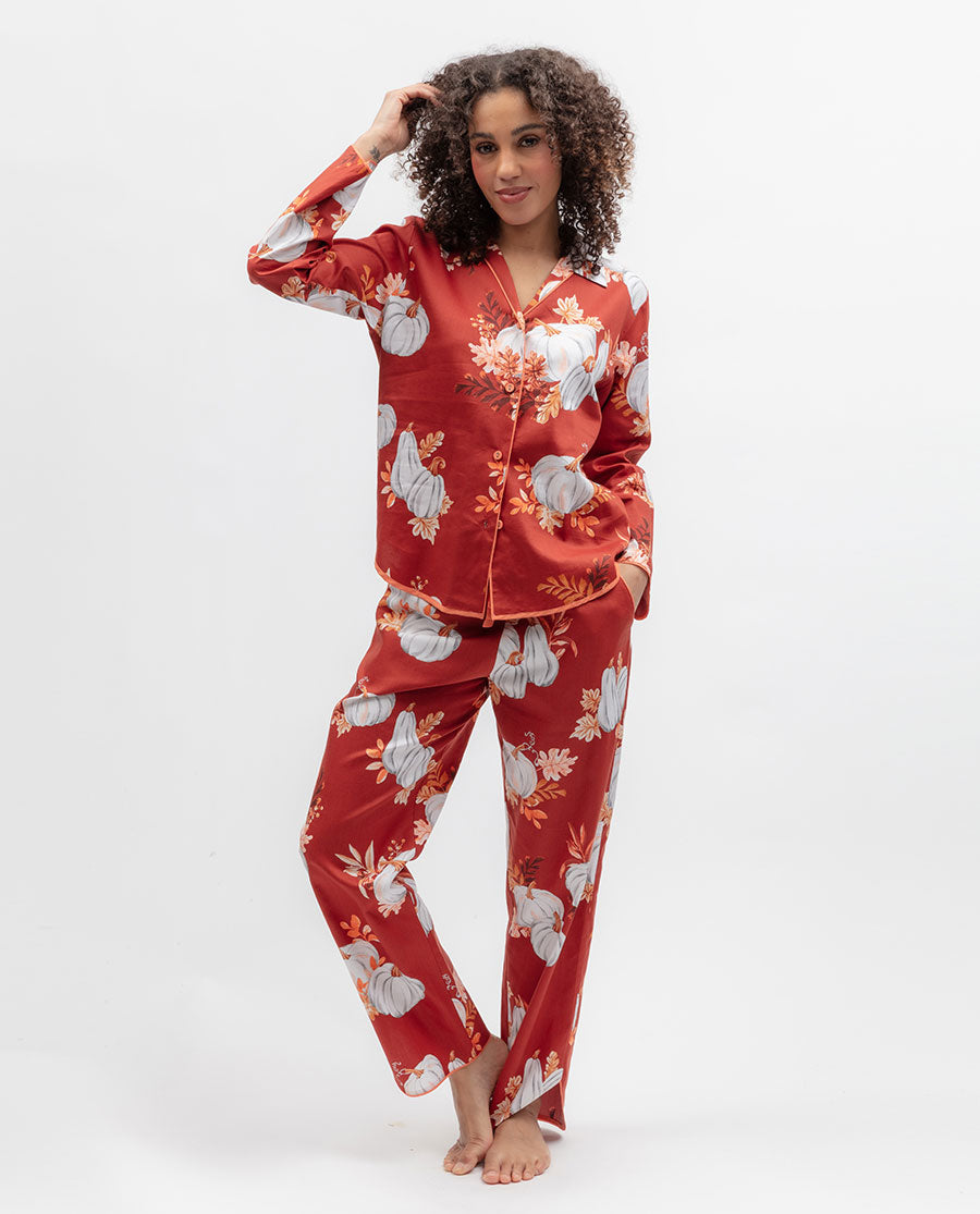 Womens Pumpkin Print Pyjama Top