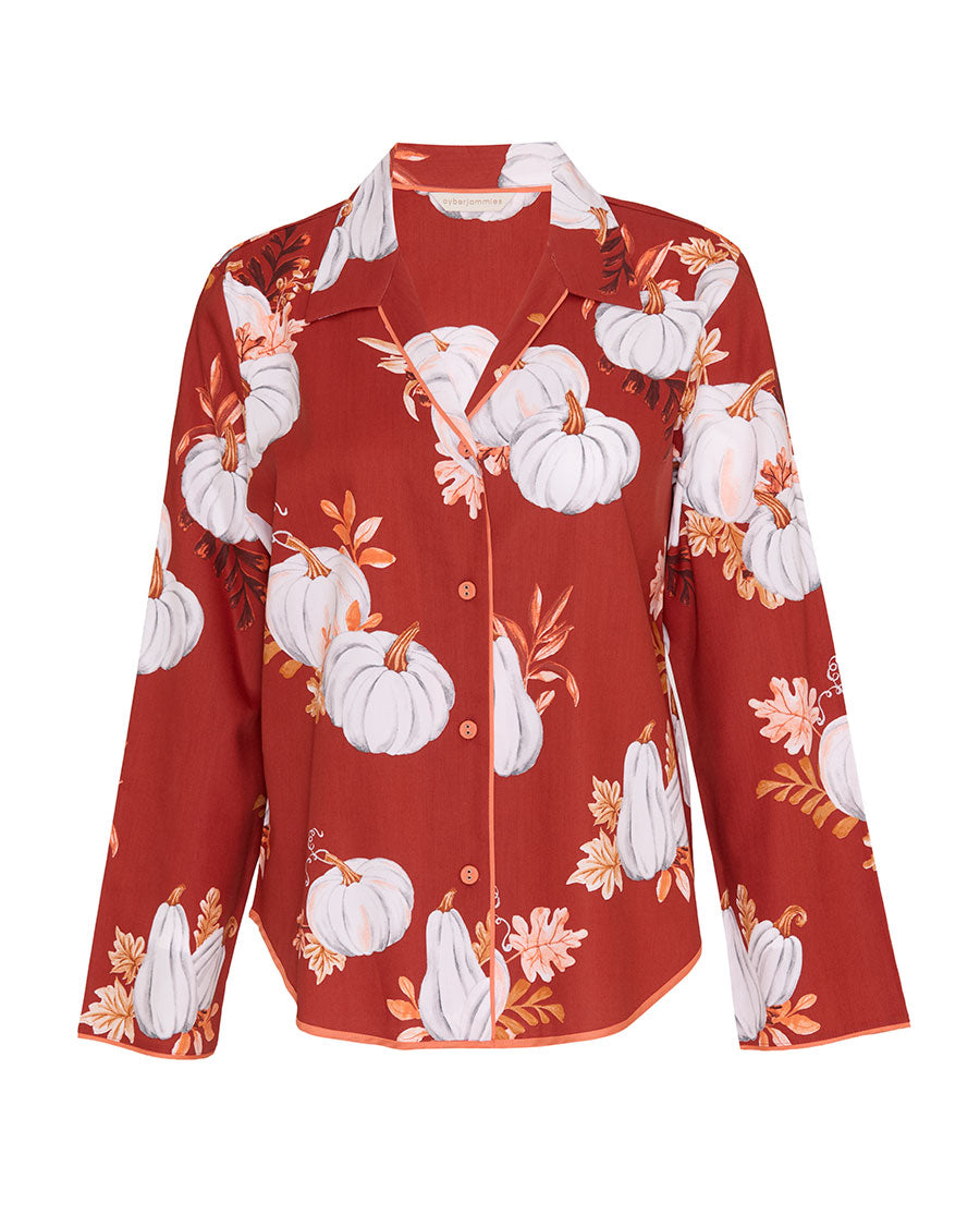 Womens Pumpkin Print Pyjama Top