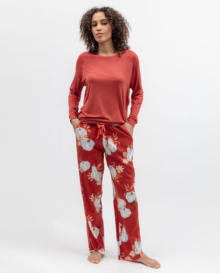 Womens Pumpkin Print Pyjama Bottoms