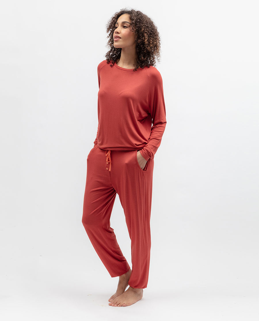 Womens Dark Orange Slouch Jersey Pyjama Set