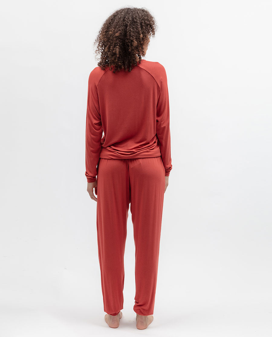 Womens Dark Orange Slouch Jersey Pyjama Set