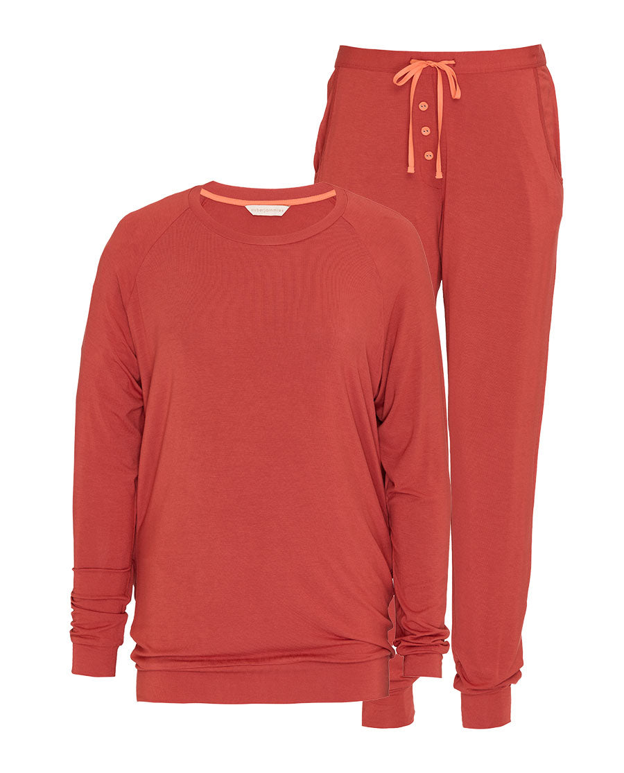 Womens Dark Orange Slouch Jersey Pyjama Set