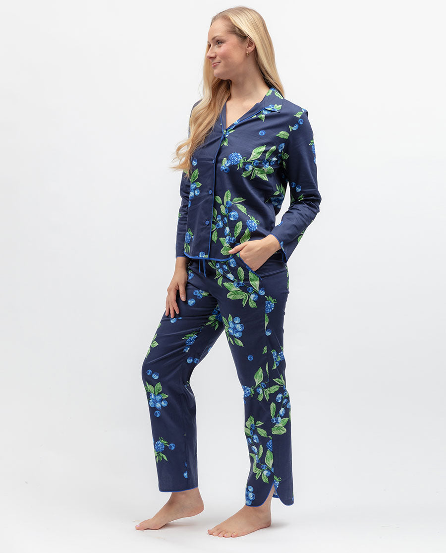Womens Blue Fruit Print Pyjama Set