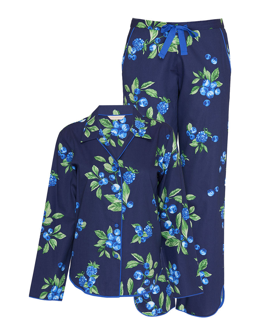 Womens Blue Fruit Print Pyjama Set