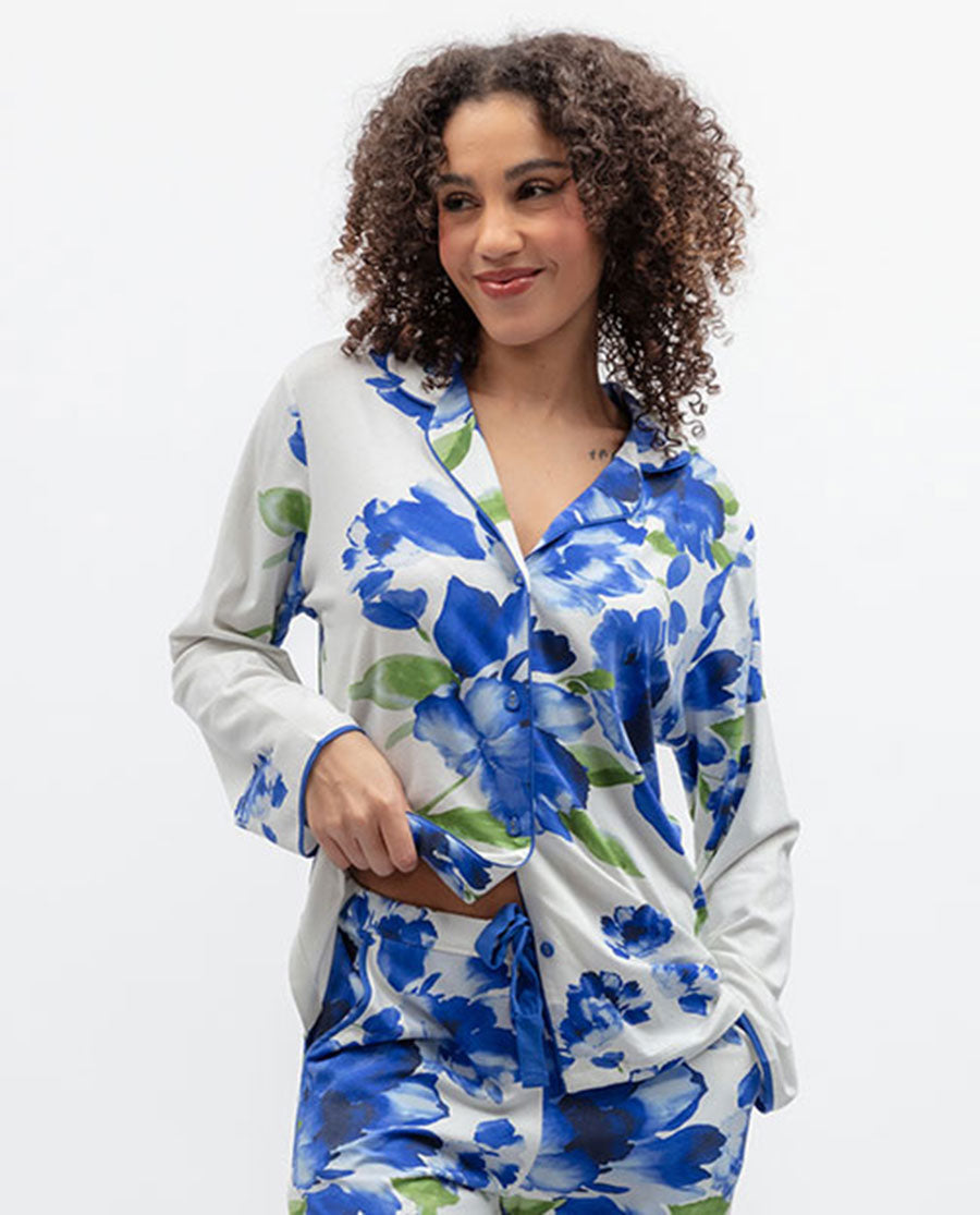 Midnight Berry Womens Floral Printed Jersey Pyjama Top