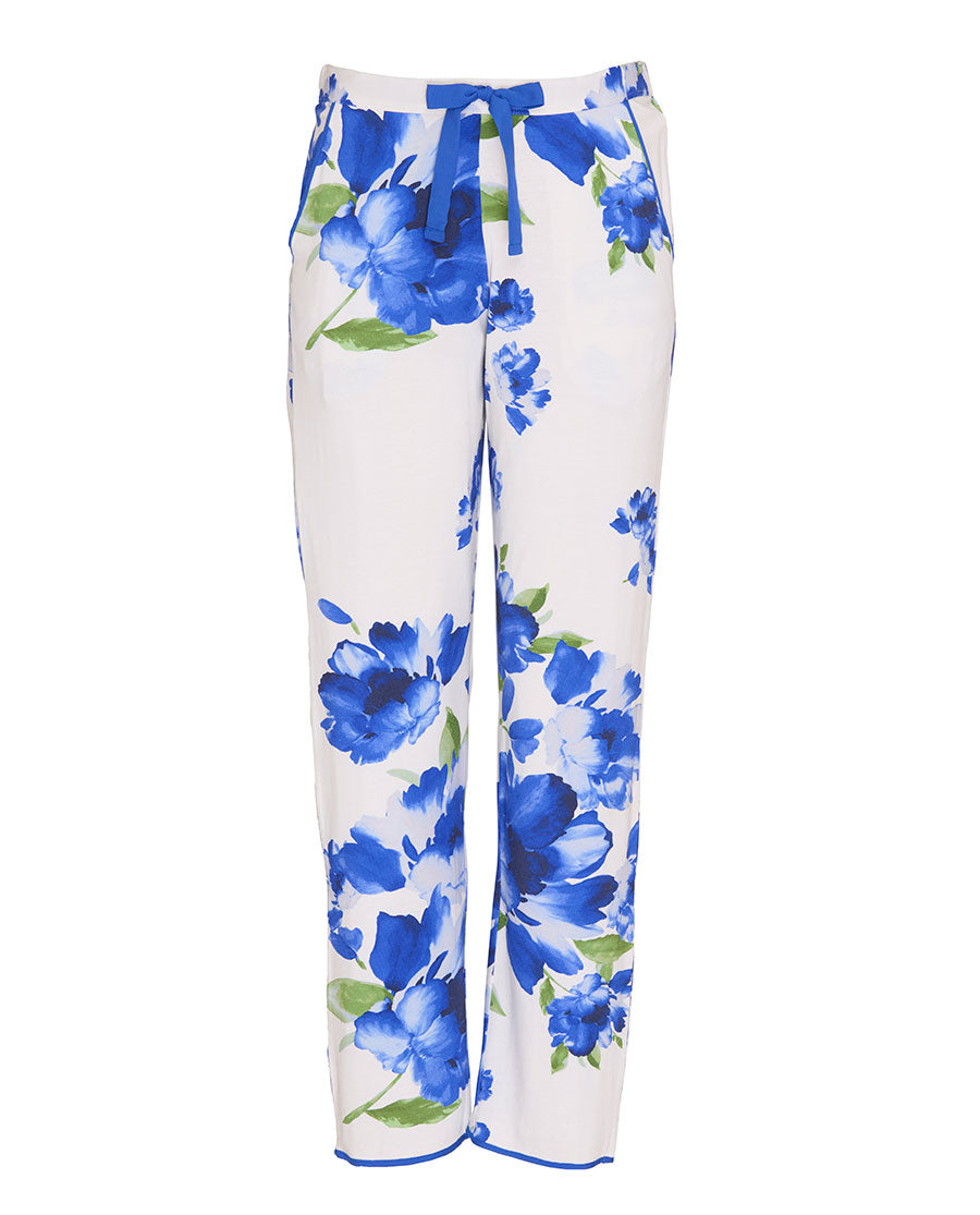 Womens Blue Floral Printed Jersey Pyjama Bottoms