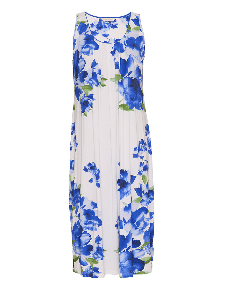 Womens Blue Floral Printed Jersey Long Nightdress