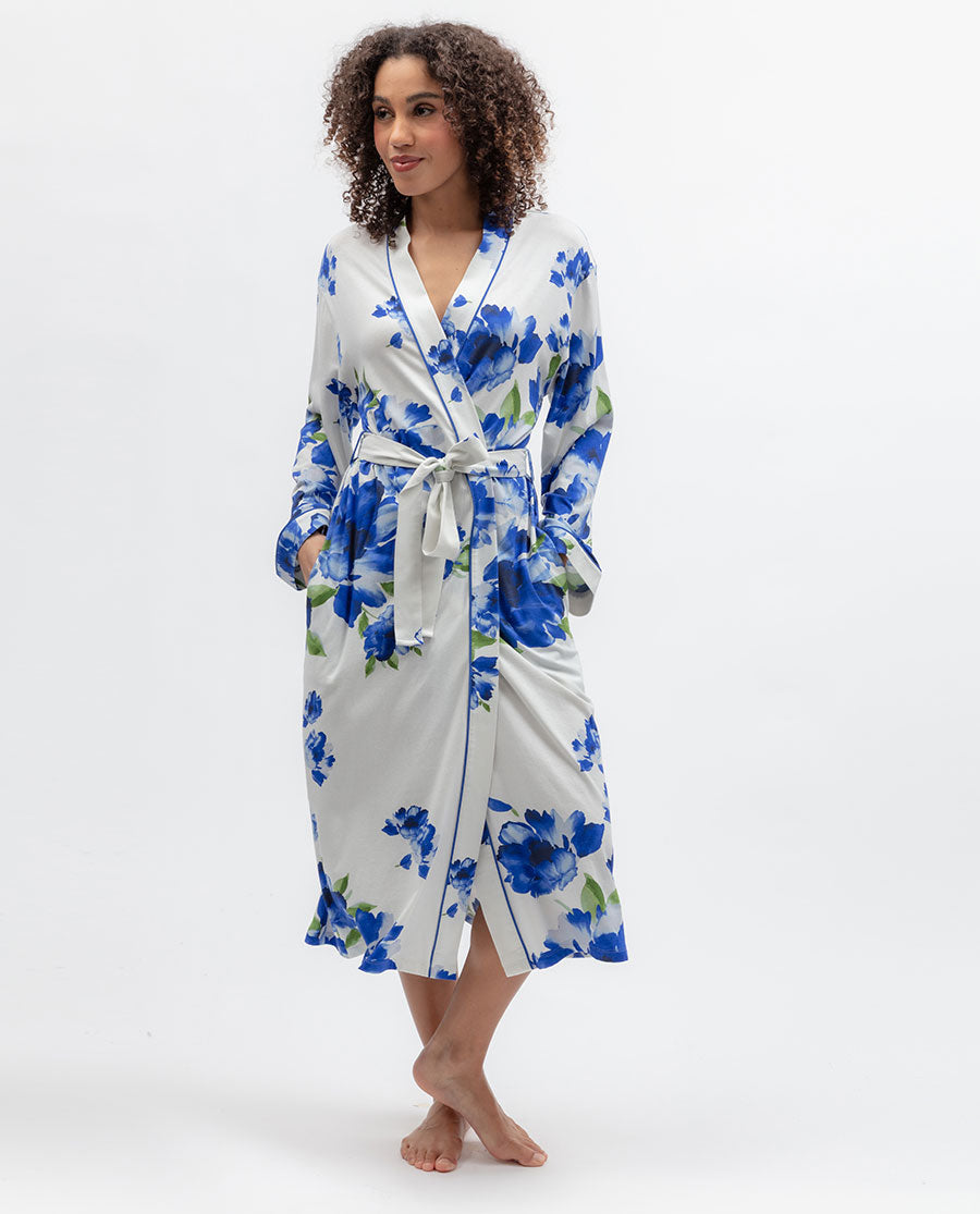 Midnight Berry Womens Floral Printed Jersey Long Dressing Gown