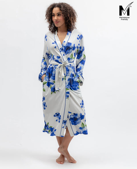 Midnight Berry Womens Floral Printed Jersey Long Dressing Gown