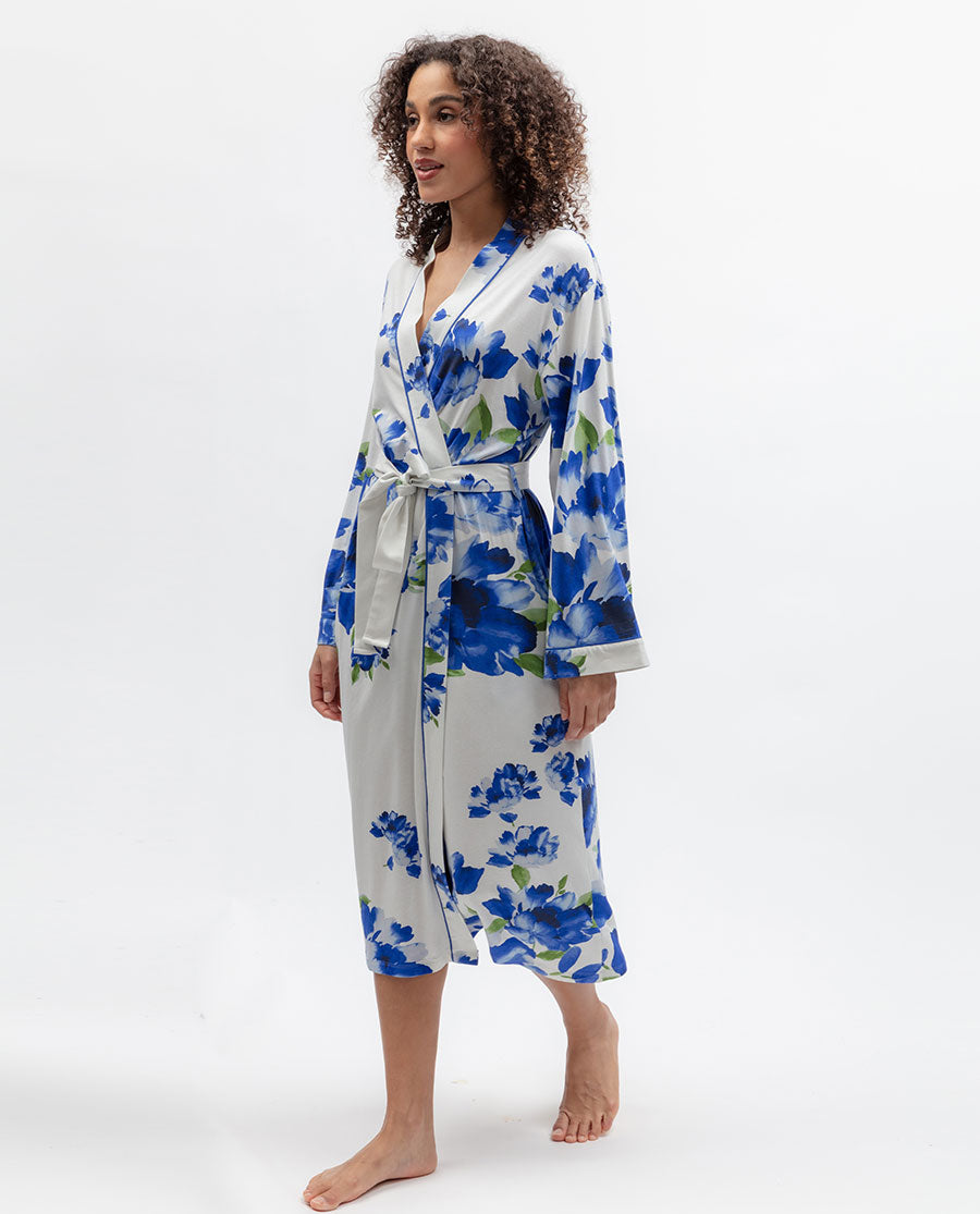 Midnight Berry Womens Floral Printed Jersey Long Dressing Gown