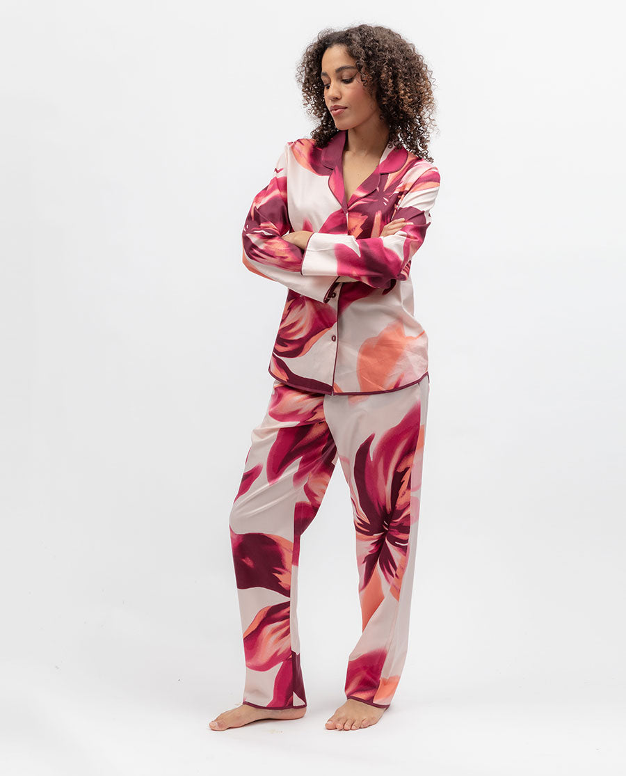 Womens Pink Floral Print Pyjama Set