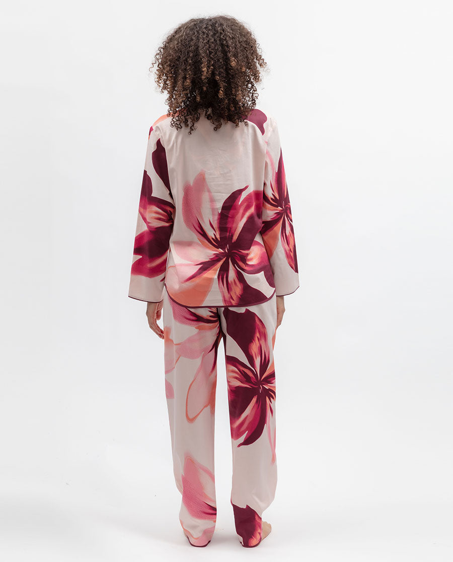 Womens Pink Floral Print Pyjama Set