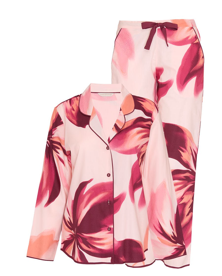 Womens Pink Floral Print Pyjama Set