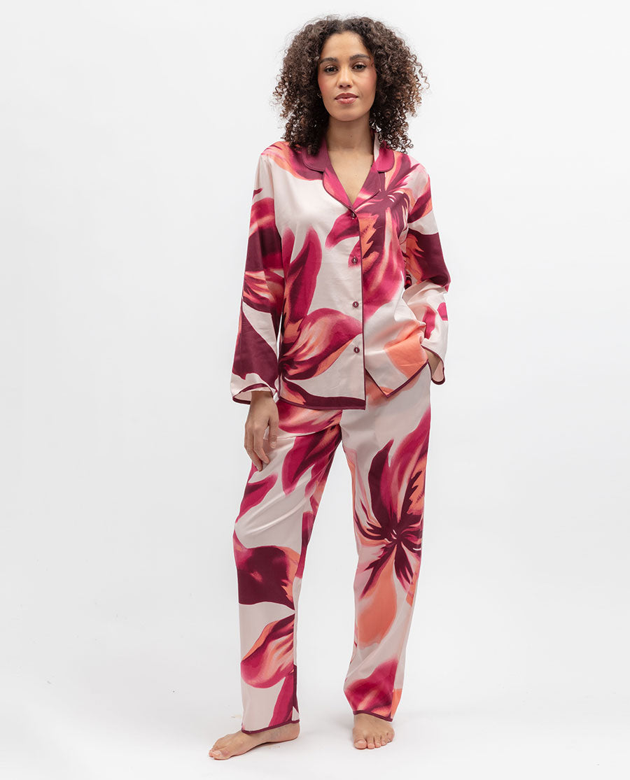 Womens Pink Floral Print Pyjama Top