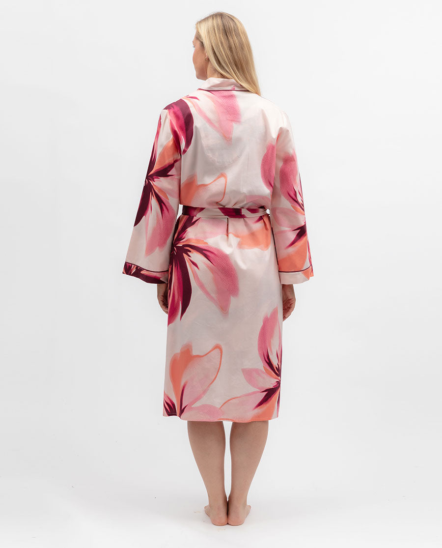 Womens Pink Floral Print Long Dressing Gown