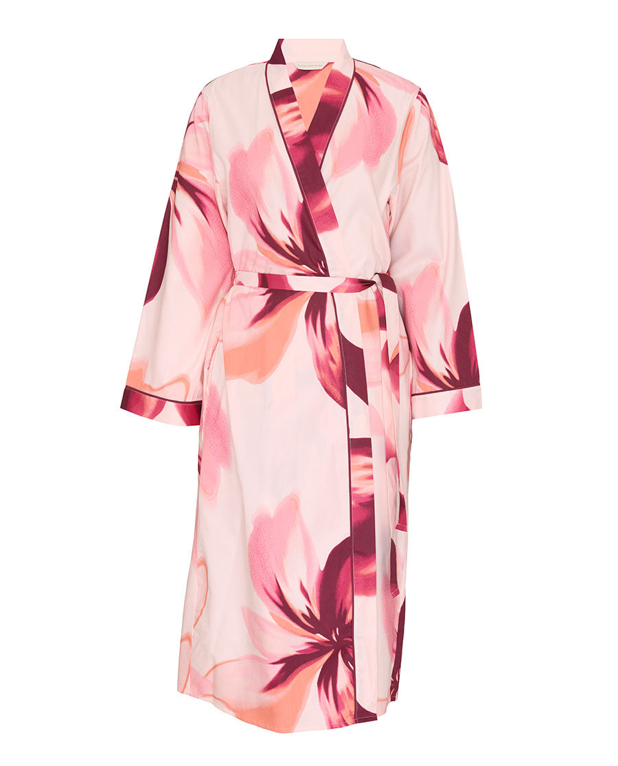 Womens Pink Floral Print Long Dressing Gown