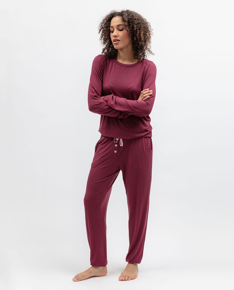 Burgundy Womens Slouch Jersey Pyjama Set