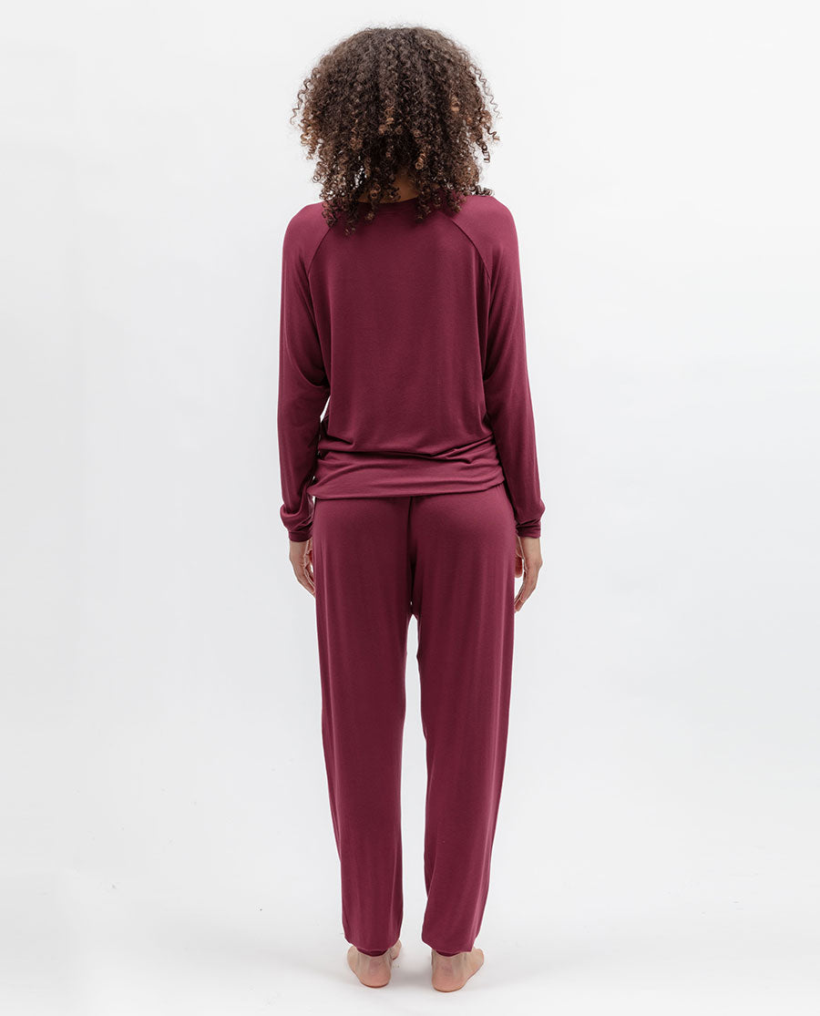 Burgundy Womens Slouch Jersey Pyjama Set