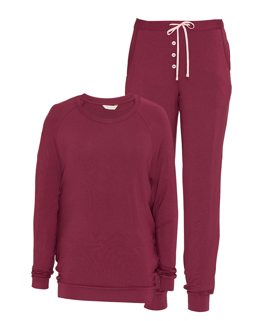 Burgundy Womens Slouch Jersey Pyjama Set