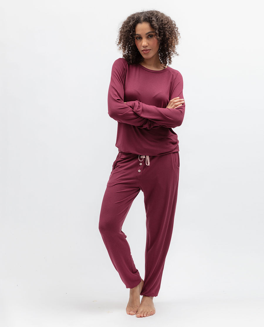 Burgundy Womens Jersey Pyjama Bottoms