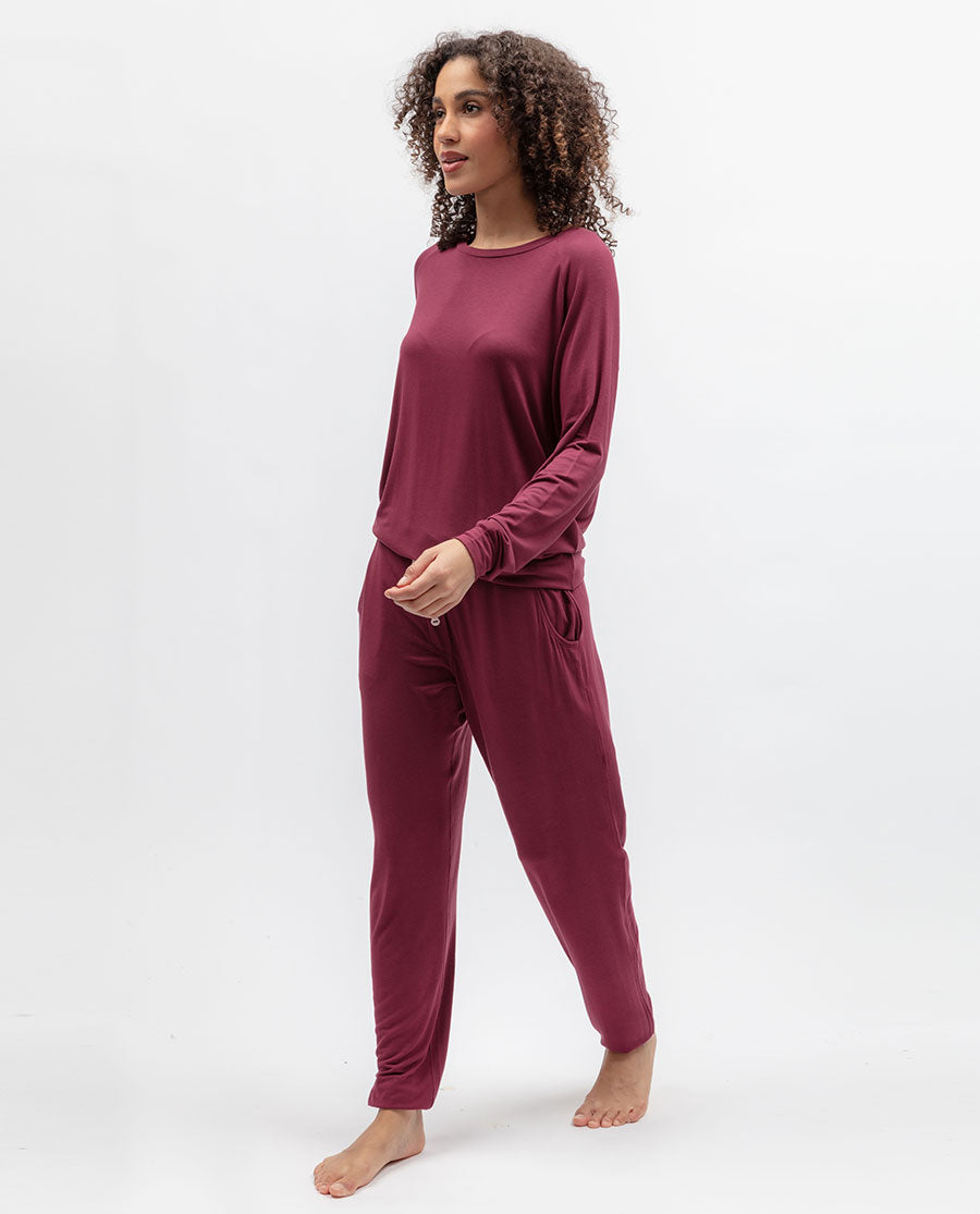 Burgundy Womens Jersey Pyjama Bottoms