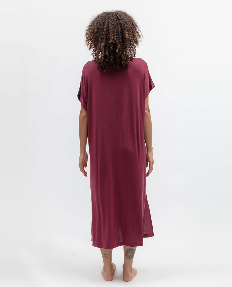 Burgundy Womens Jersey Long Nightdress