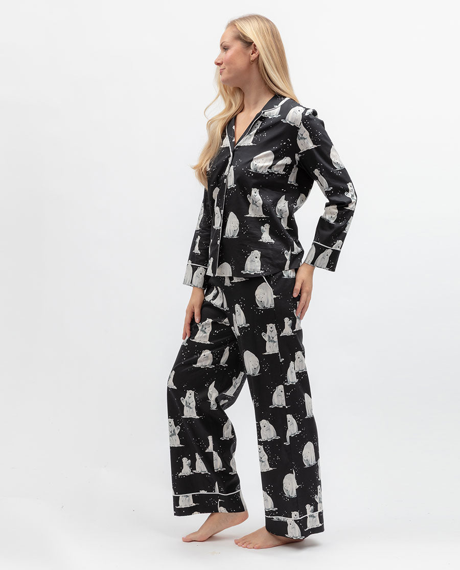 Womens Polar Bear Print Wide-Leg Pyjama Set