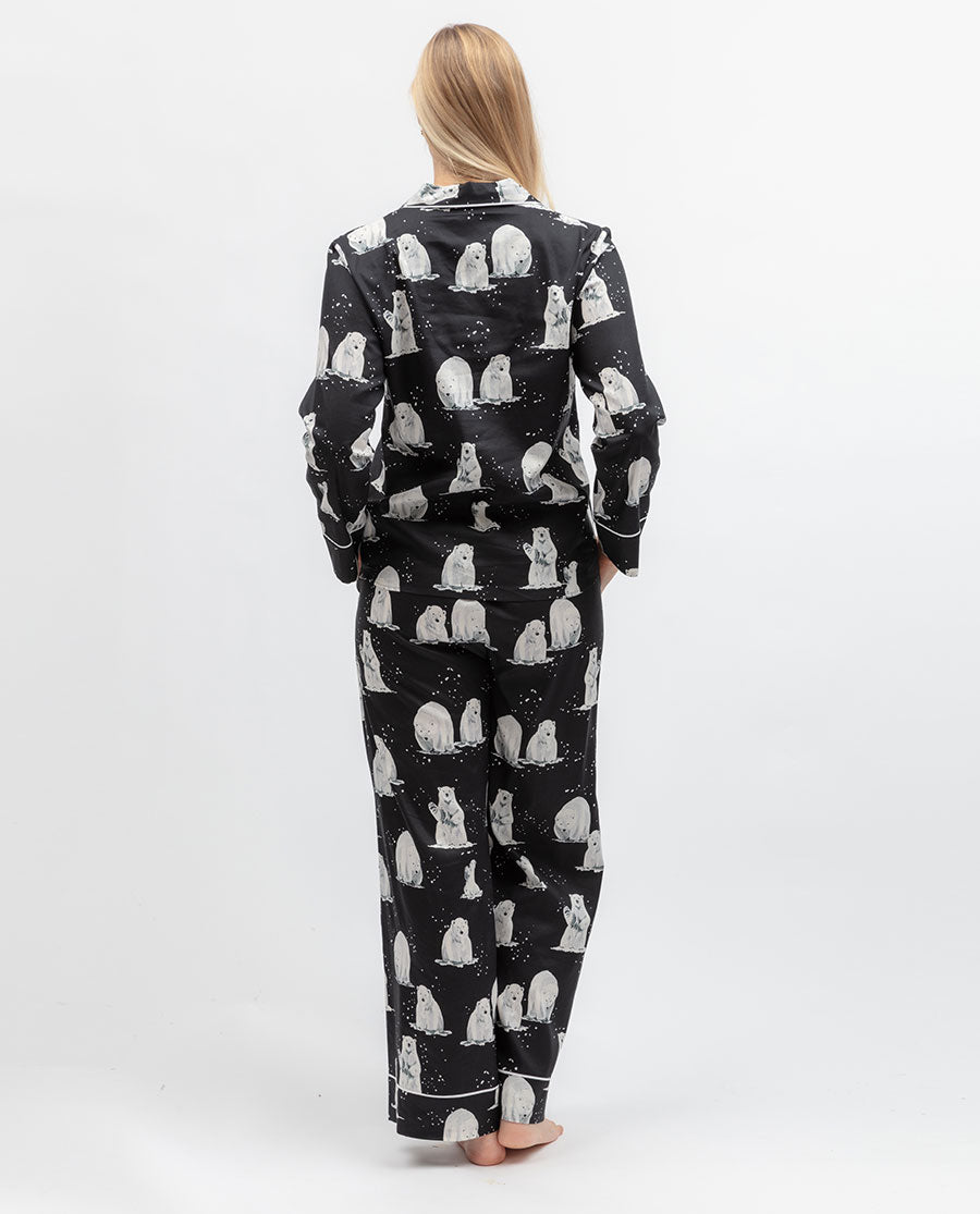 Womens Polar Bear Print Wide-Leg Pyjama Set