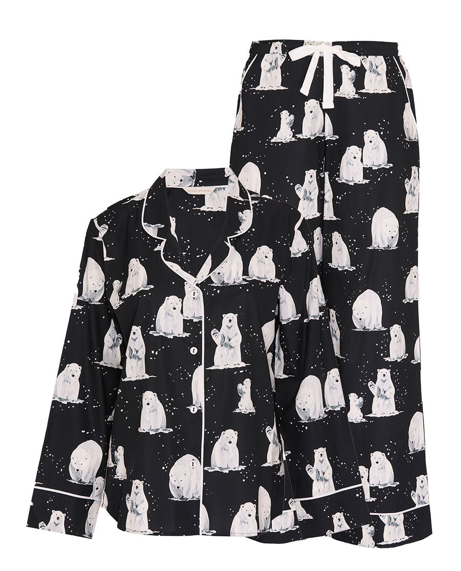 Womens Polar Bear Print Wide-Leg Pyjama Set