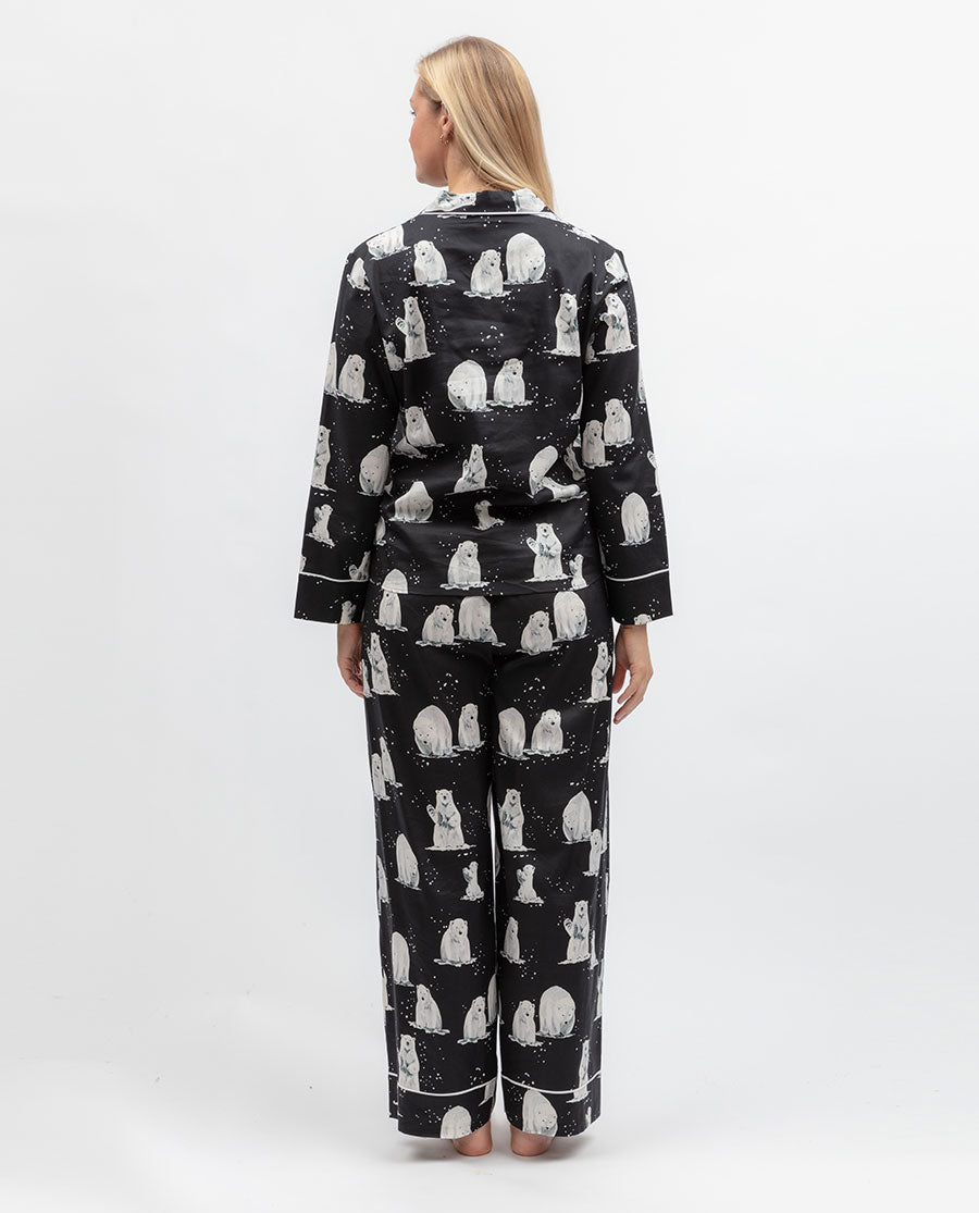 Womens Polar Bear Print Wide-Leg Pyjama Bottoms