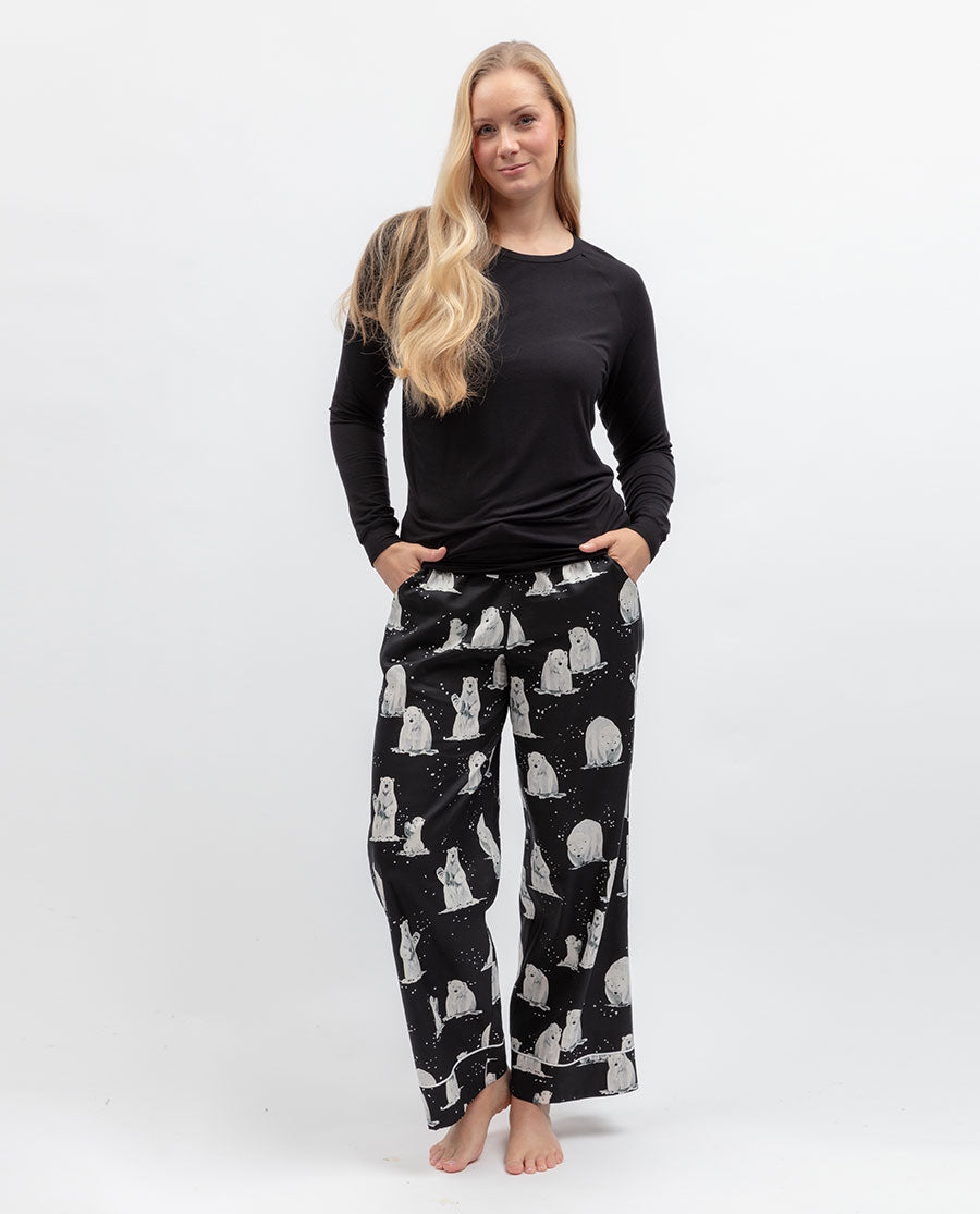Womens Polar Bear Print Wide-Leg Pyjama Bottoms