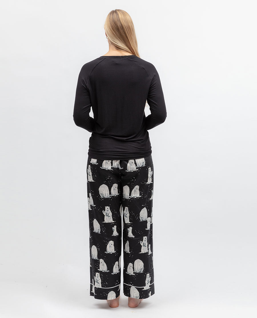 Womens Polar Bear Print Wide-Leg Pyjama Bottoms
