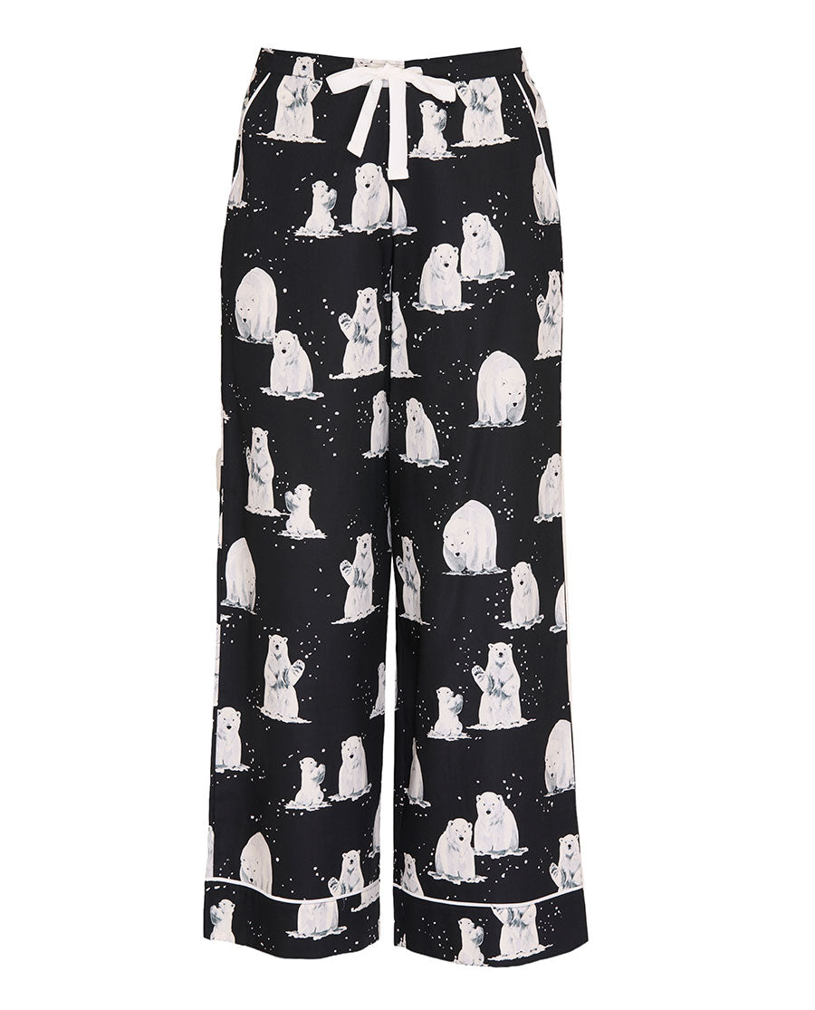 Womens Polar Bear Print Wide-Leg Pyjama Bottoms