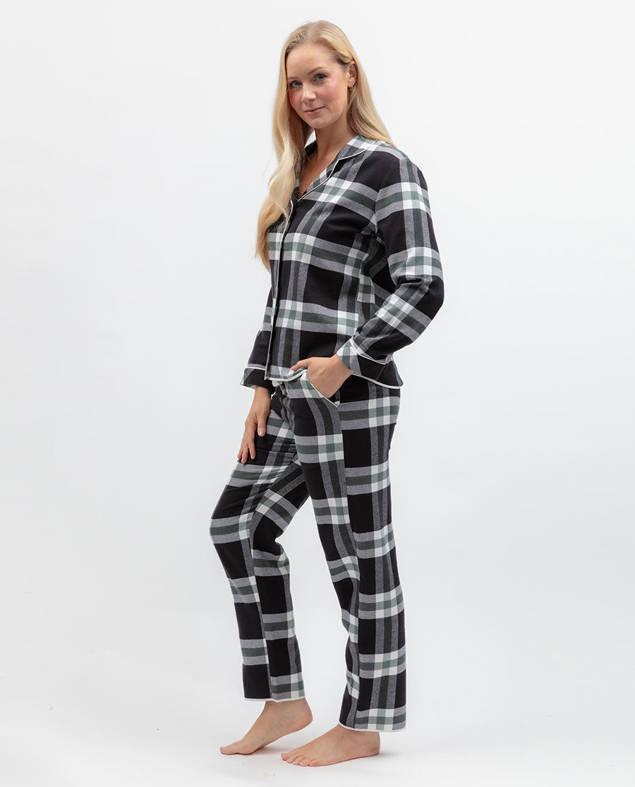 Womens Black Brushed Check Pyjama Set