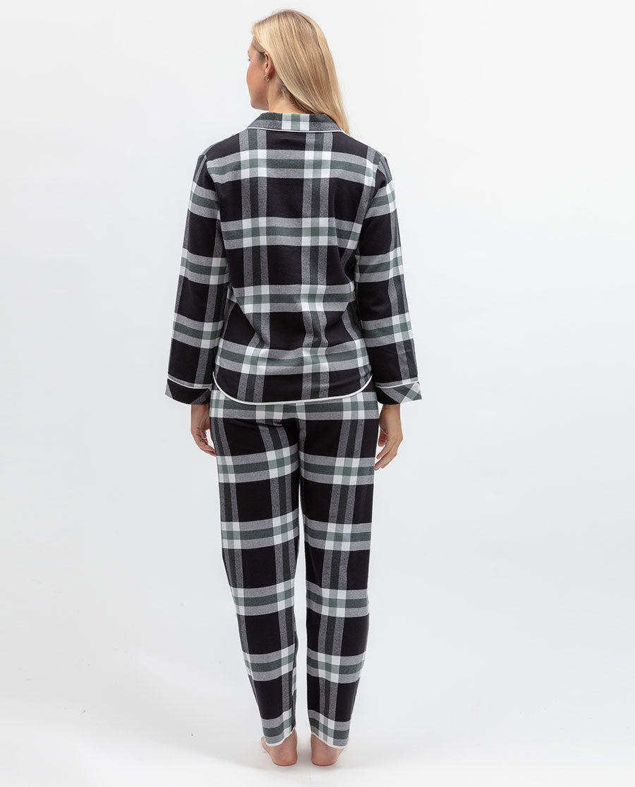 Womens Black Brushed Check Pyjama Set