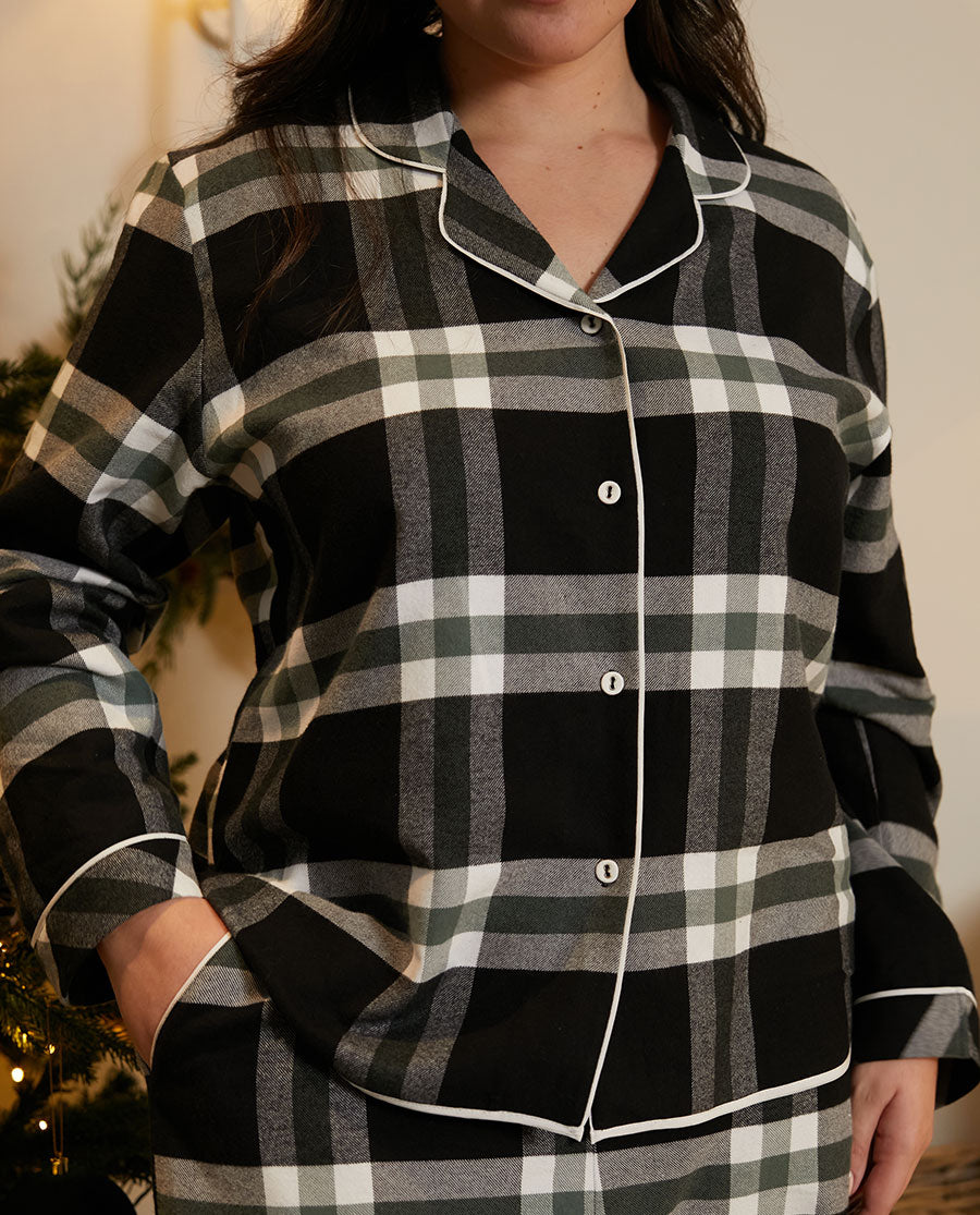 Womens Black Brushed Check Pyjama Set
