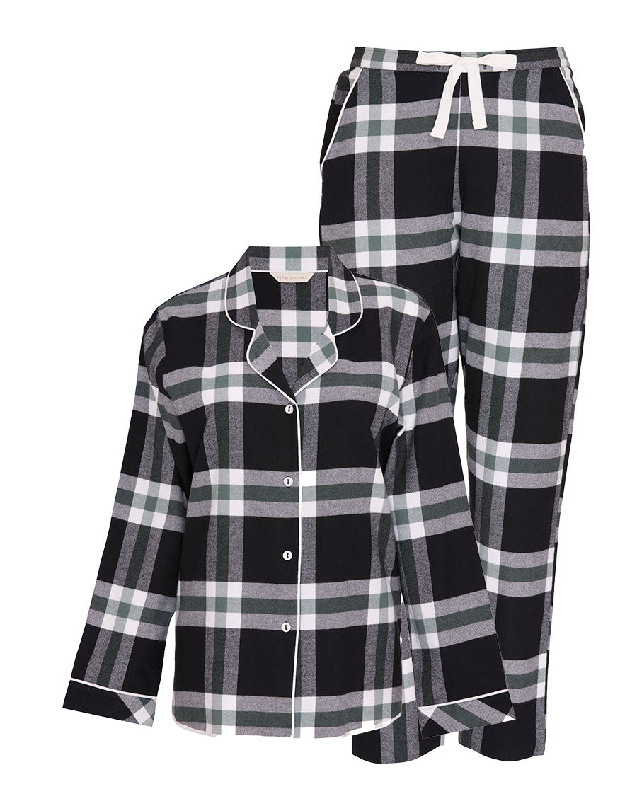 Womens Black Brushed Check Pyjama Set