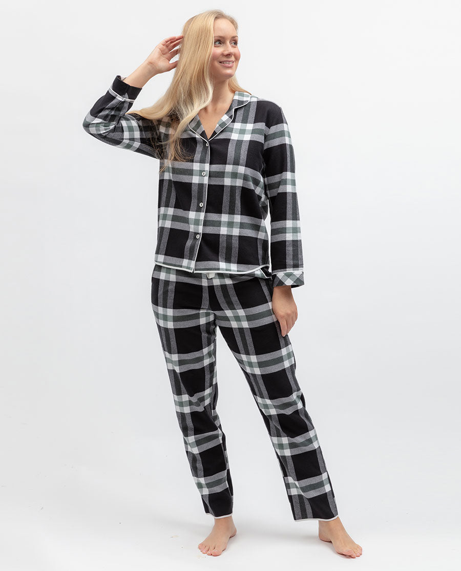 Womens Black Brushed Check Pyjama Top